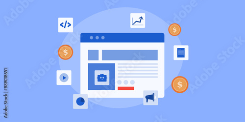 Website marketing and ad promotion, digital business automation with artificial intelligence technology, vector illustration concept.