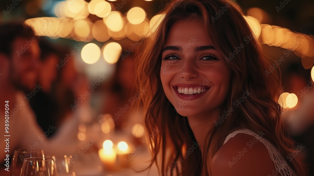 A group of friends laughing and enjoying dinner together at an upscale restaurant A group of friends laughing and enjoying dinner together at an upscale restaurant