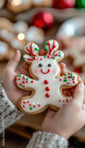 Festive Reindeer Cookie Decorated with Icing and Sprinkles for Christmas Holiday Celebrations