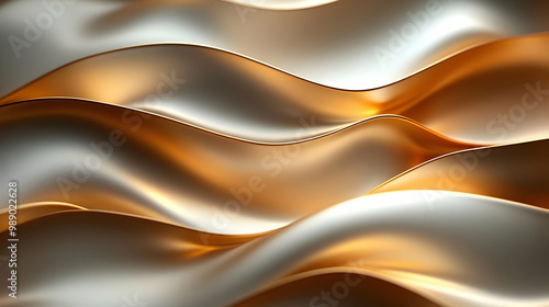 Abstract Gold and Silver Waves - 3D Rendered