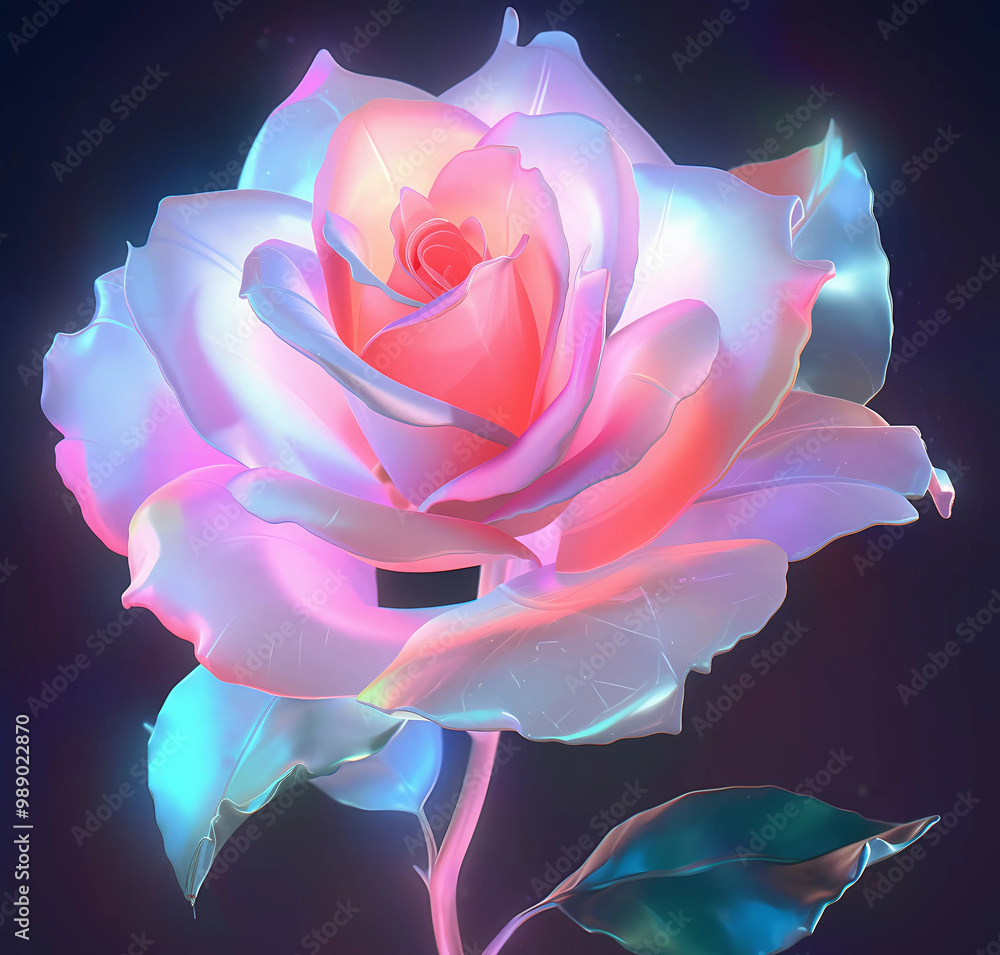 Glowing glasse rose in shades of purple and blue Glowing glasse rose in shades of purple and blue