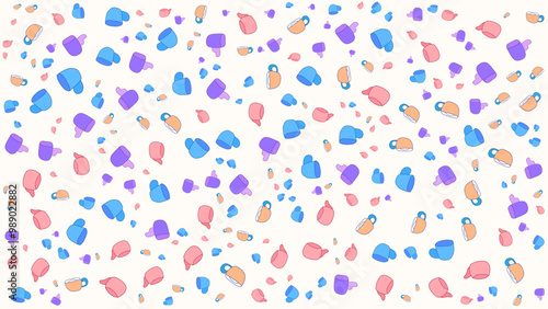 SEAMLESS HAND DRAWN CUP DOODLE SHAPES PATTERN TEXTURE COLORFUL TEMPLATE ABSTRACT BACKGROUND DESIGN VECTOR
