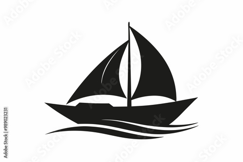 A  Boat Logo vector art illustration with a simple Historic Sailing Boat icon logo silhouette black vector art photo