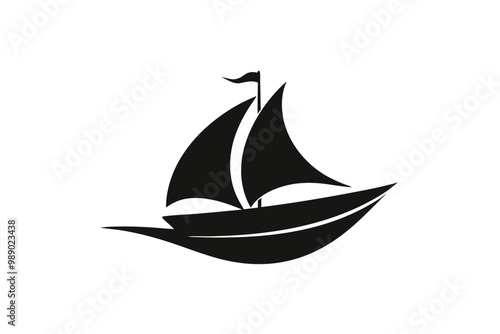 A  Boat Logo vector art illustration with a simple Historic Sailing Boat icon logo silhouette black vector art photo