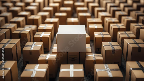 One White Box Stands Out Amongst A Sea of Brown Boxes