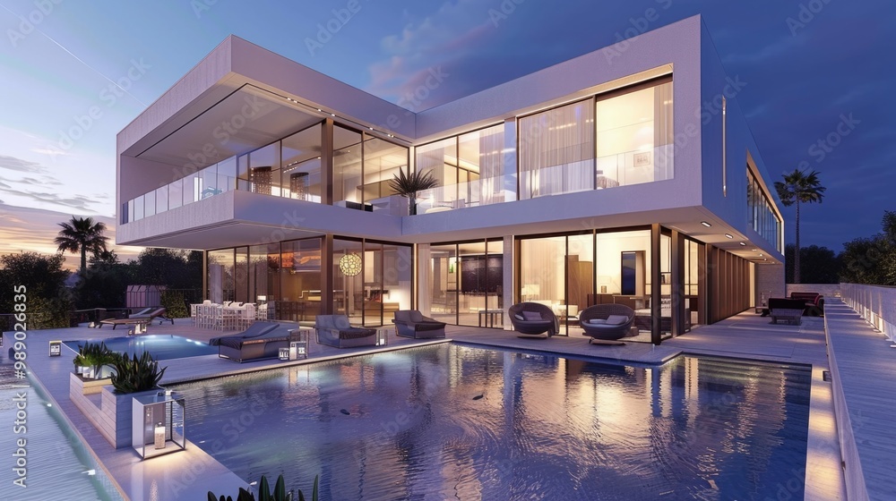 Obraz premium Architecture Modern. Design Stages of Luxury Villa with Modern Exterior and Swimming Pool