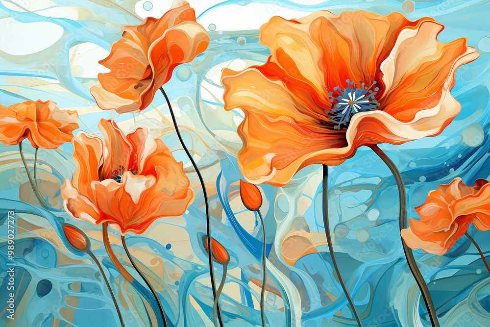 Orange poppies in a field close-up atmospheric abstract background Orange poppies in a field close-up atmospheric abstract background