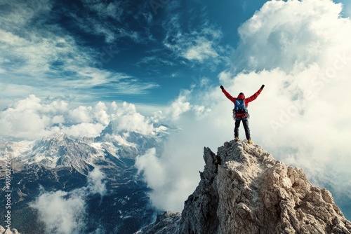 Inspiring Mountaineer Reaching Summit in Nature's Beauty