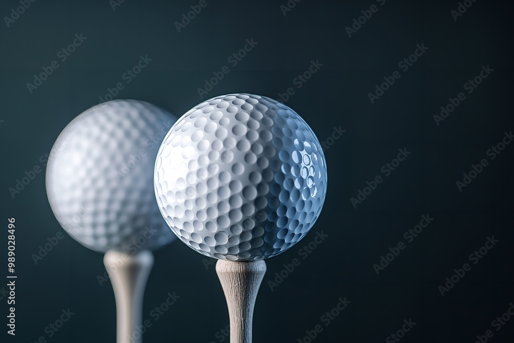 Isolated against backdrop are golf balls on a tee. Generative Ai Isolated against backdrop are golf balls on a tee. Generative Ai