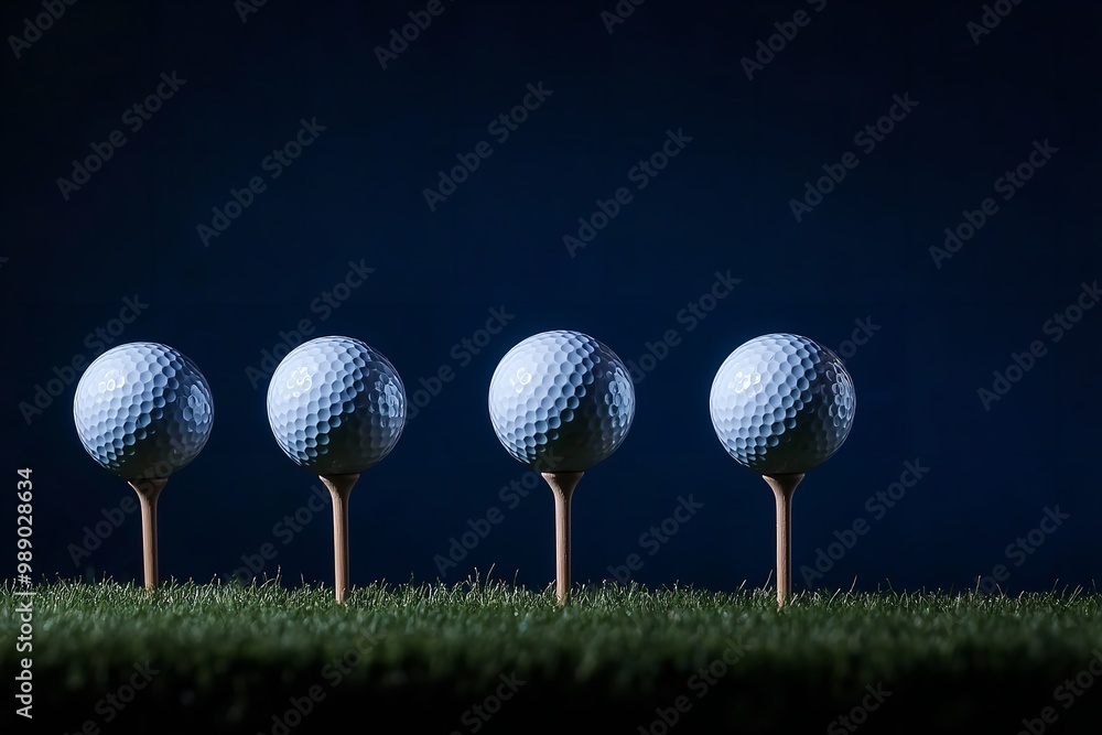 Isolated against backdrop are golf balls on a tee. Generative Ai Isolated against backdrop are golf balls on a tee. Generative Ai