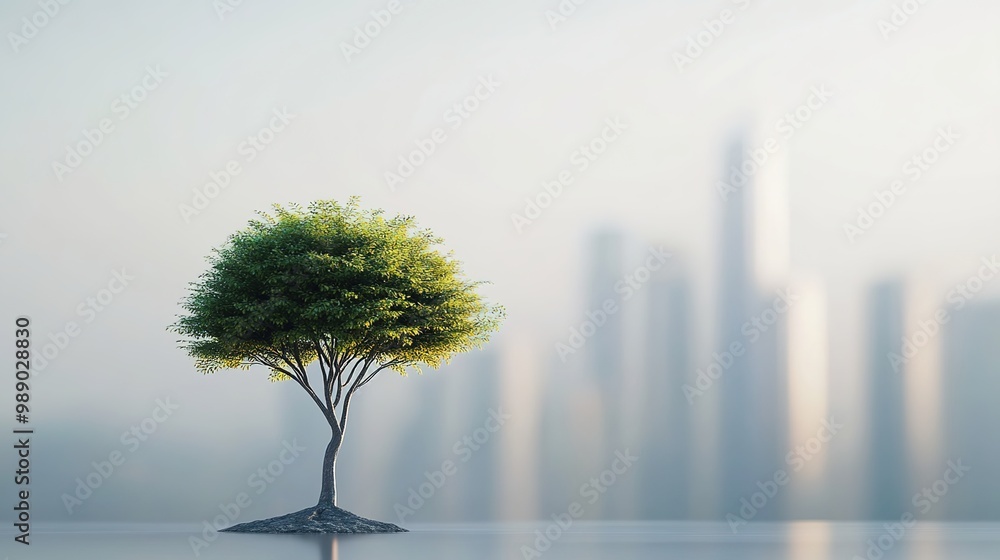 Fototapeta premium Urban Nature Concept with Tree and City Background