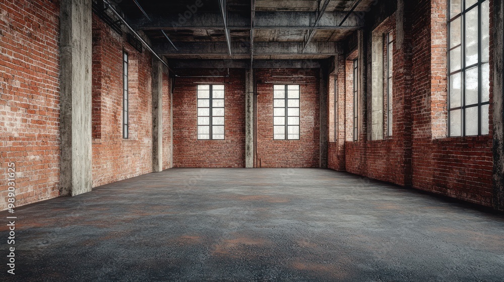 A spacious, industrial-style room with brick walls and large windows, ideal for events. A spacious, industrial-style room with brick walls and large windows, ideal for events.