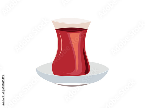 Black tea in glass tea cup vetor illustration. tea in a classic turkish glass. Turkish authentic traditional black tea in the glass
