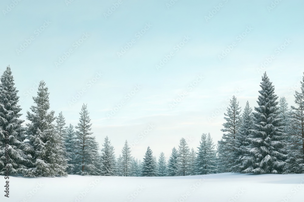 Serene Snowy Landscape with Evergreen Trees Serene Snowy Landscape with Evergreen Trees