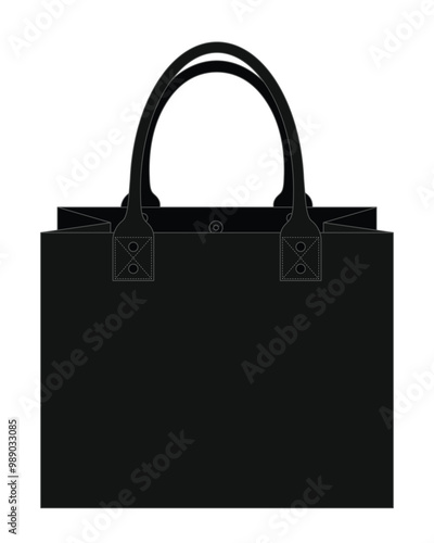 Blank black tote bag with magnetic closure template on white background, vector file