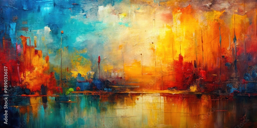 Obraz premium Abstract oil painting with rich textures and colorful layers on canvas