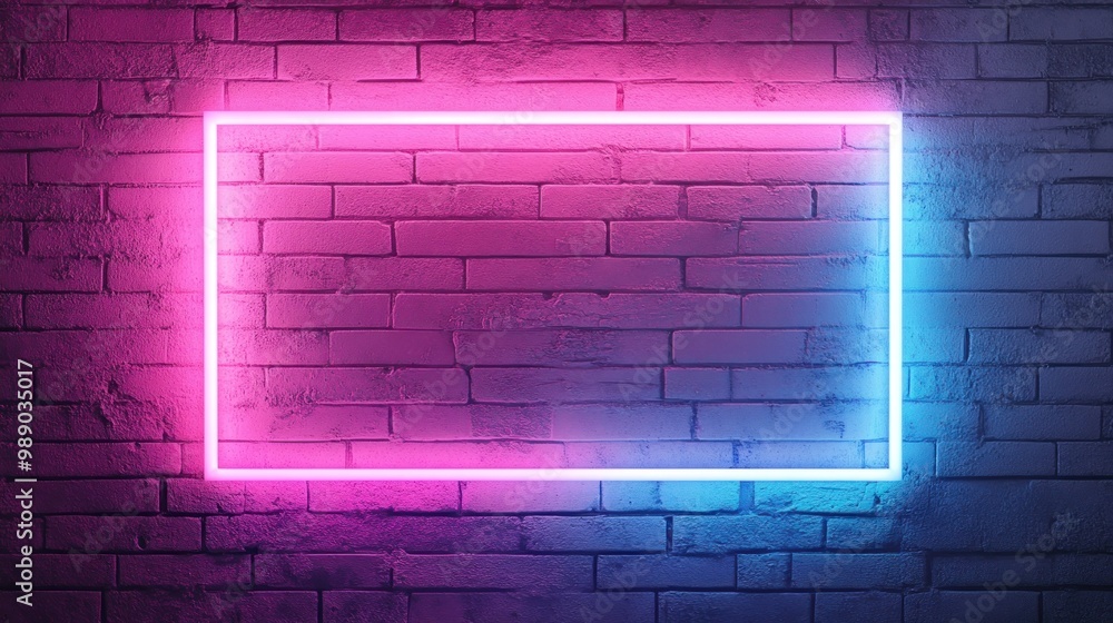 A neon frame against a textured wall, ideal for digital displays or advertisements. A neon frame against a textured wall, ideal for digital displays or advertisements.