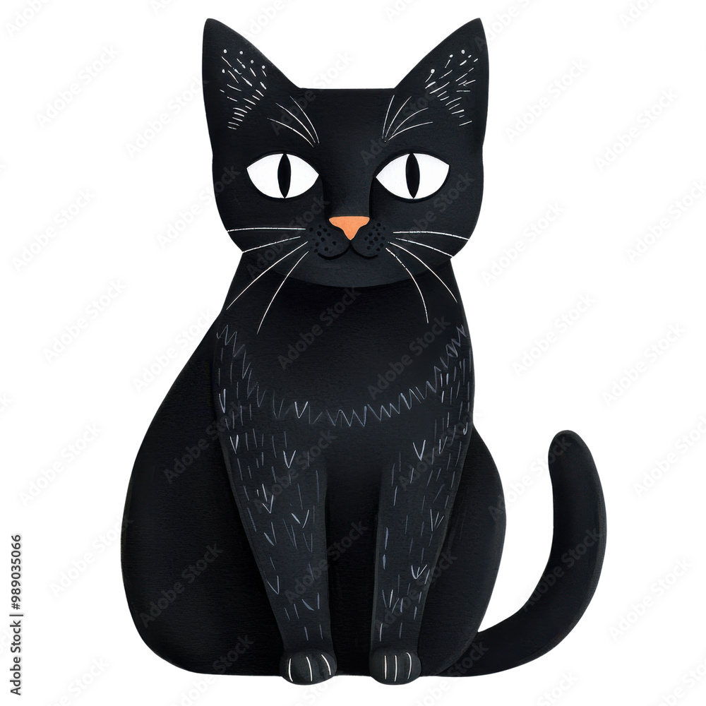 Obraz premium PNG Cute black cat illustration on a white isolated background.