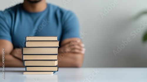  Person attending a virtual career training session, surrounded by books and notepads, [career training], [online learning]