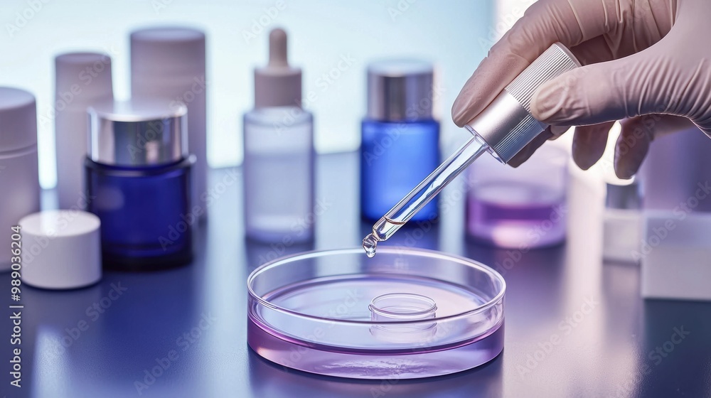 Closeup of Glass Cosmetic Bottles and Pipette with Beauty and Skincare Products Closeup of Glass Cosmetic Bottles and Pipette with Beauty and Skincare Products