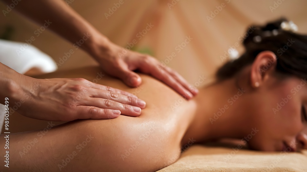 Fototapeta premium Close up of a woman receiving a relaxing massage on her back.