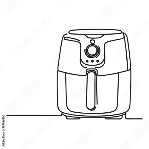 Air fryer. Icon. Vector drawing. One line art. A simple drawing of a continuous line of a kitchen electric appliance. 