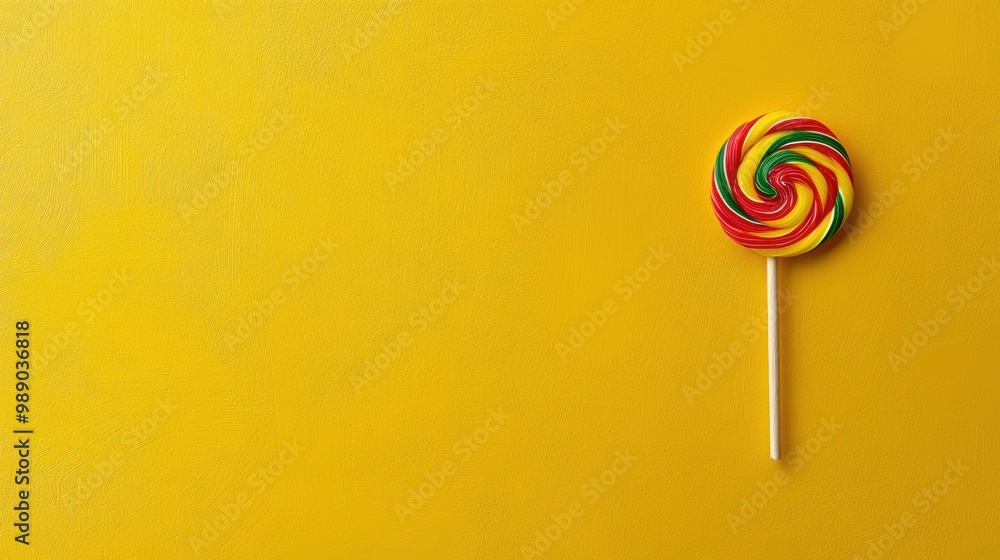 Colorful swirl lollipop on yellow background Colorful swirl lollipop on yellow background