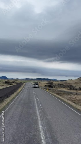 driving in Iceland, timelapse from lava field Dimmuborgit to Mývatn Visitor Center on highway route 848 along Mývatnssveitarvegur photo