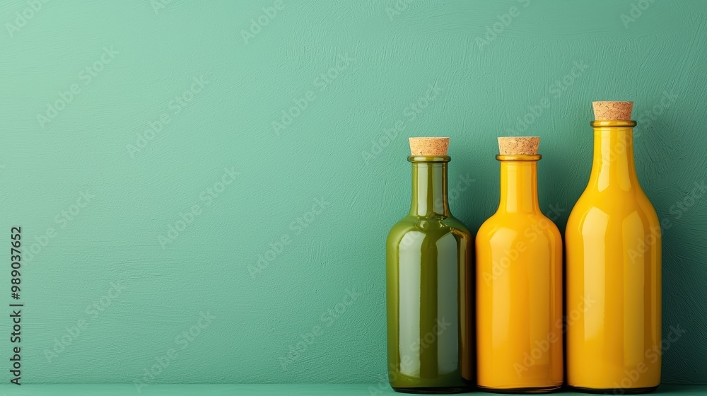 Colorful Bottles on Green Background Colorful Bottles on Green Background