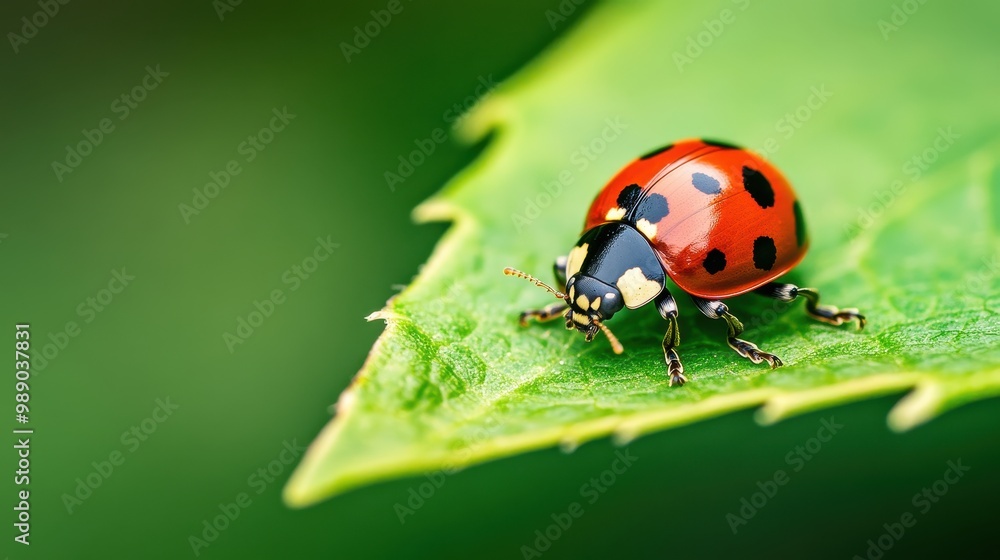 Vibrant Ladybug on Leaf in Macro Focus Vibrant Ladybug on Leaf in Macro Focus