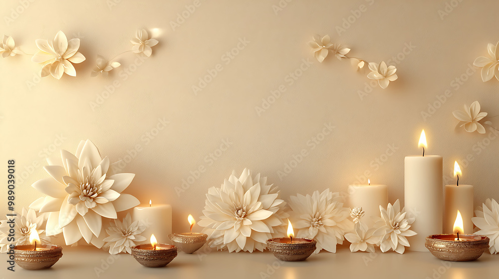 Minimalist greeting card Diwali featuring a Simple and Elegant design with a vast blank space on the lower center for a personalized message surrounded by delicate 3D accents and a neutral background Minimalist greeting card Diwali featuring a Simple and Elegant design with a vast blank space on the lower center for a personalized message surrounded by delicate 3D accents and a neutral background