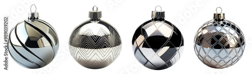 Silver and black Christmas ornaments displayed beautifully transparent background photo