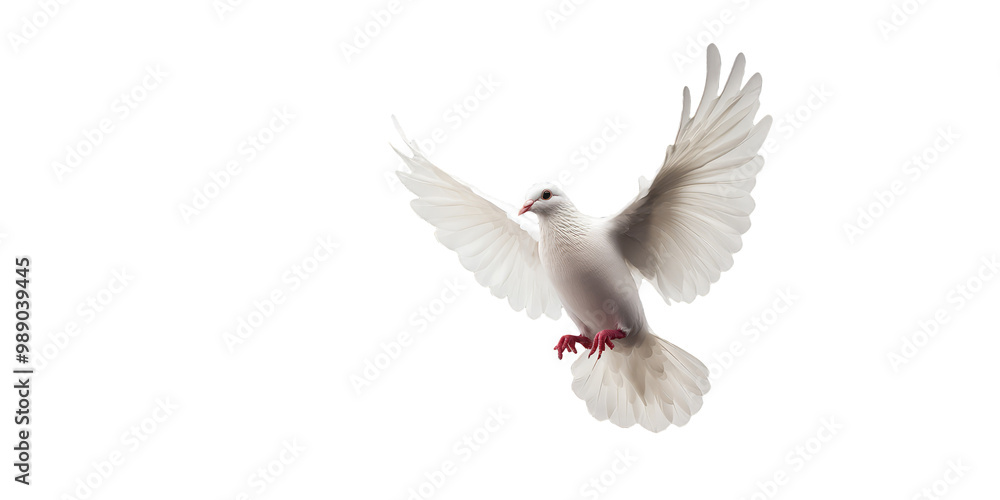 Fototapeta premium White dove flying isolated Png, transparent without background.