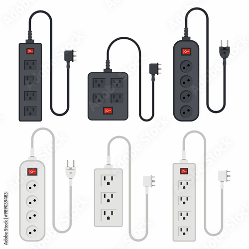 Power strips vector cartoon set isolated on a white background.