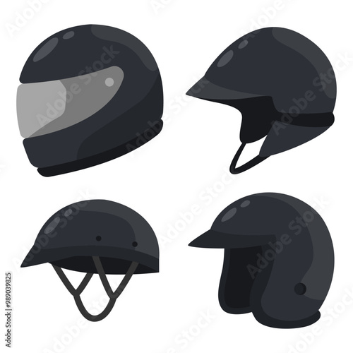 Motorcycle helmets vector cartoon set isolated on a white background.