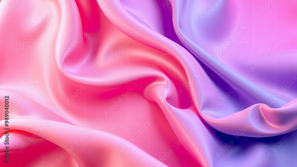 Obraz premium 光沢のある波や布のような流動的な質感をもったテクスチャー鮮やかな青・紫・ピンク・オレンジのグラデーションカラー