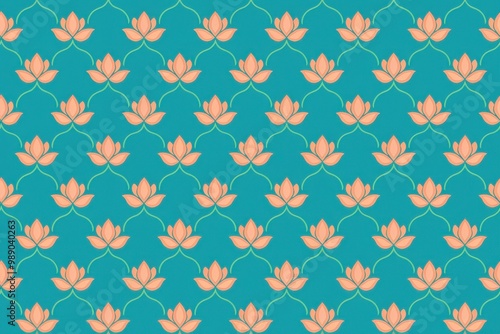 Vibrant Teal Lotus Flower Pattern - Festive Decorative Elements for Diwali Celebrations, Cultural Events, and Spiritual Decor