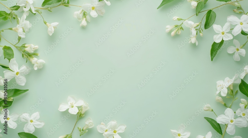A serene arrangement of white flowers on a soft green background, ideal for design or decoration. A serene arrangement of white flowers on a soft green background, ideal for design or decoration.
