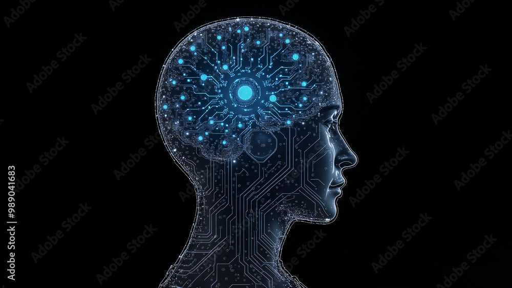 Obraz premium Digital Brain Hologram Hud. Artificial intelligence AI machine deep learning. Business Technology Internet Network Concept. 3D Illustration