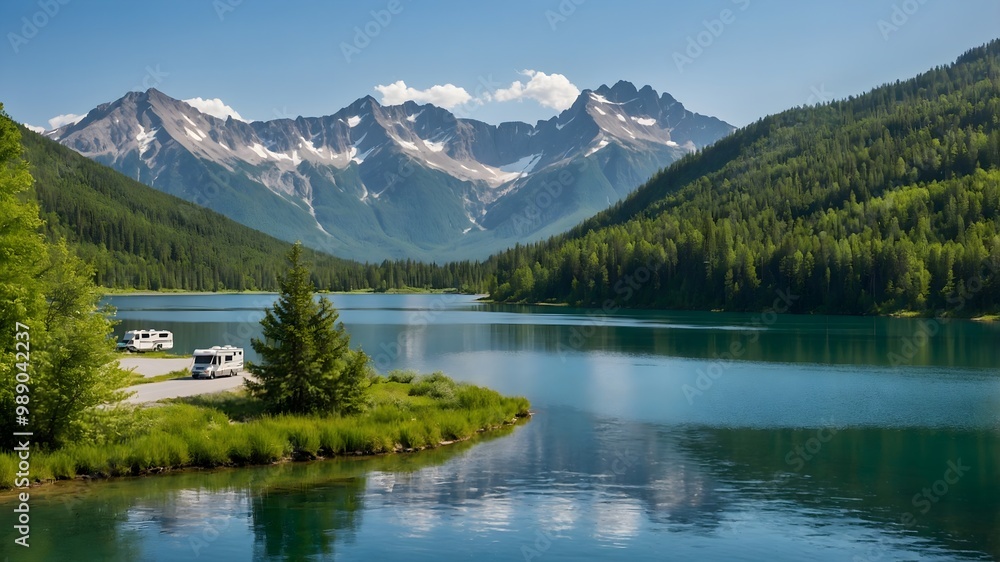 AI-Generated Image of Camping Car On the River AI-Generated Image of Camping Car On the River