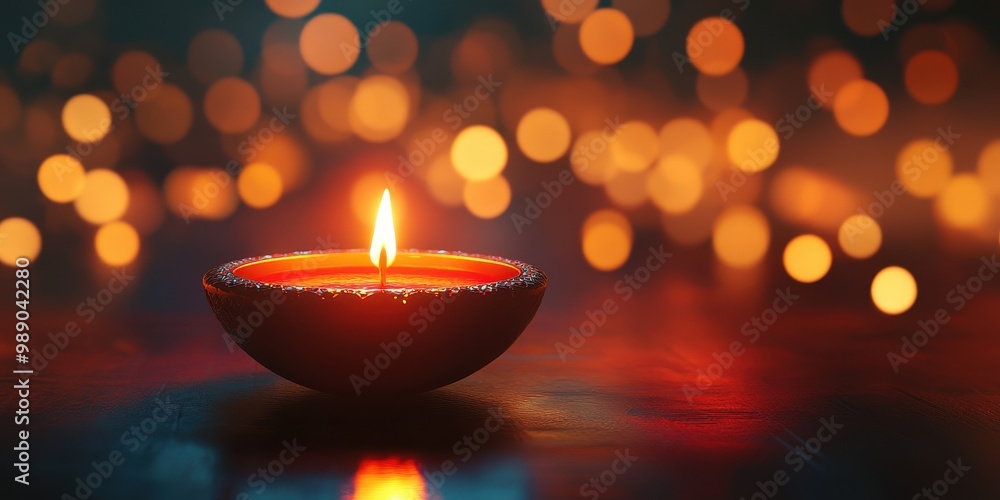 Lit Diya with Defocused Bokeh Lights in the Background. Concept of Festivity, Celebration, and Tradition Lit Diya with Defocused Bokeh Lights in the Background. Concept of Festivity, Celebration, and Tradition