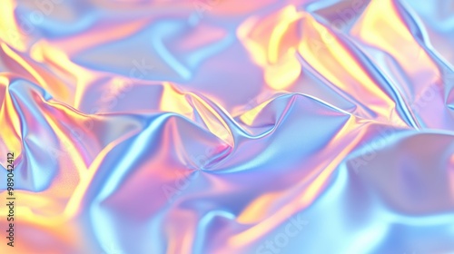 Vibrant holographic fabric texture with flowing silk waves