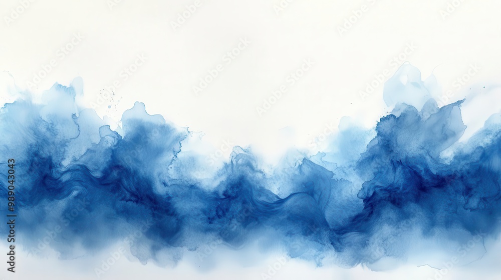 Fototapeta premium ethereal blue watercolor stain soft edges blending into white dreamy abstract texture delicate wash effect artistic background