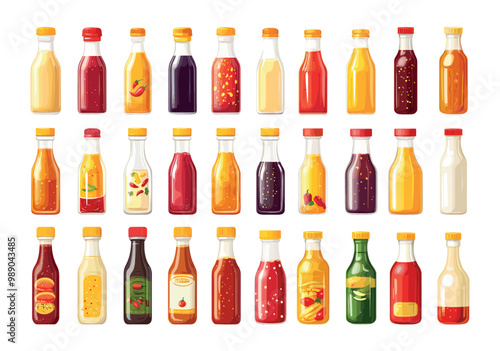 Sauces cartoon vector set. Glass plastic bottles ketchup mayonnaise mustard bbq hot chilli pepper soy gravies condiments dips packages, isolated illustrations on white background