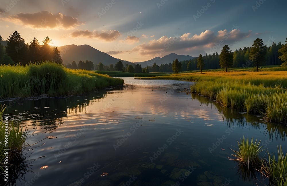 Landscape view showcases nature's greenery in stunning 4K Landscape view showcases nature's greenery in stunning 4K