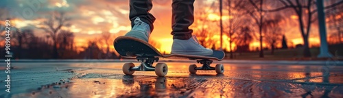 Teenager with a skateboard, practicing tricks at a skatepark