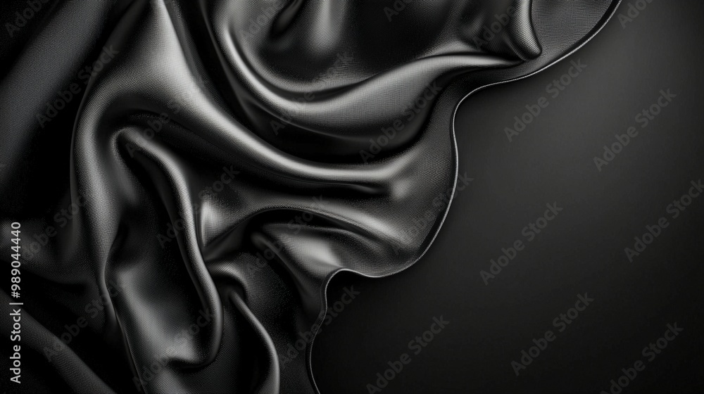 Obraz premium An abstract background featuring luxurious waves of grunge silk texture, satin, and velvet, seamlessly blending with a plain dark grey backdrop