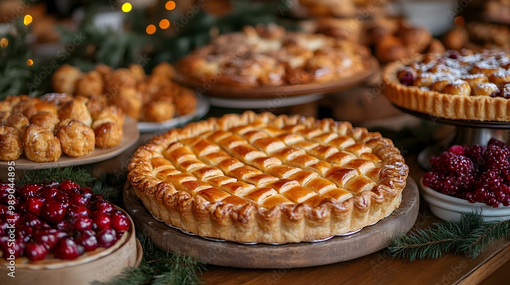 A close-up of Thanksgiving pies and desserts on the table A close-up of Thanksgiving pies and desserts on the table