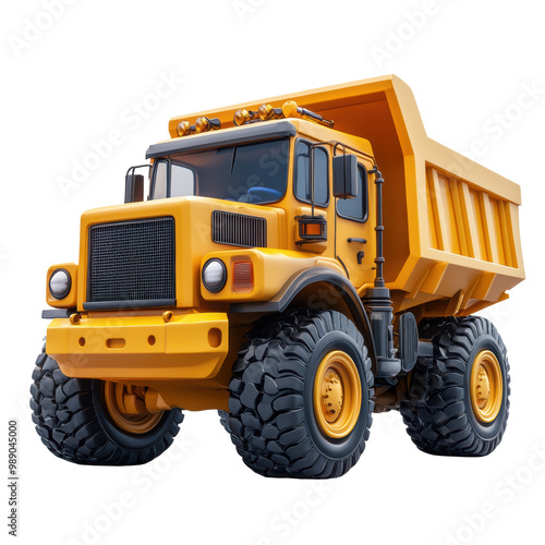 Heavy duty yellow dump truck on white isolated background. transparent background