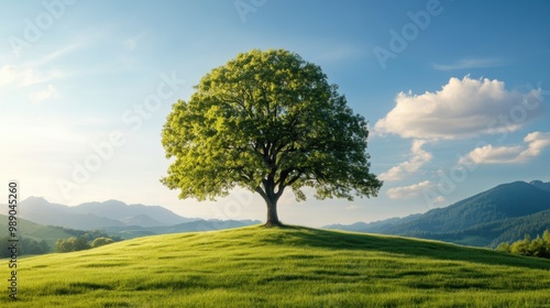 Vibrant Tree in a Rolling Green Landscape